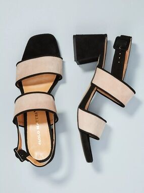 Paolo Mattei Color Block 3-Strap Suede Heels